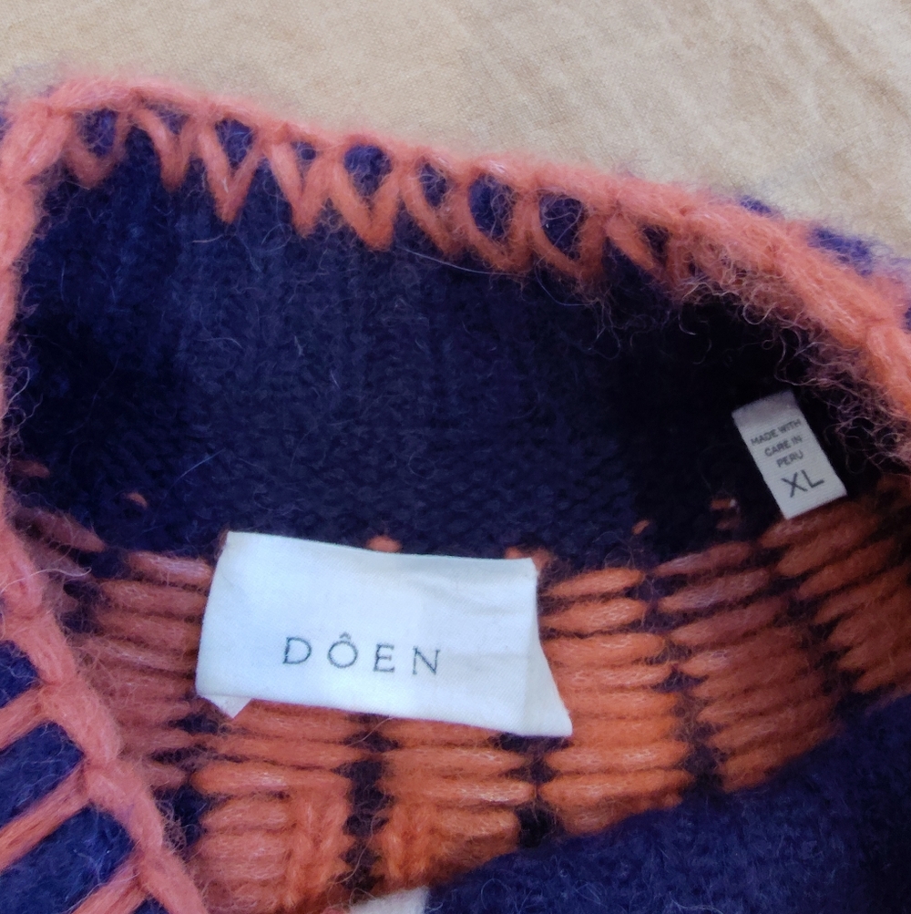 Doen Hue Balloon Sleeve Wool Fair Isle Cardigan Sweater XL - Picture 7 of 9